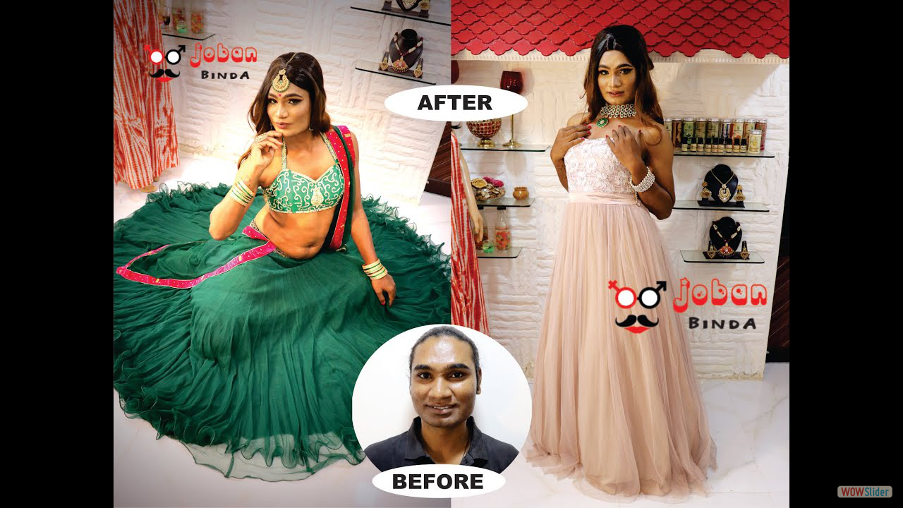 JobanBindaCrossDressing Male to Female Make-up (Make-Over) at Joban Binda CD Parlor Mumbai.